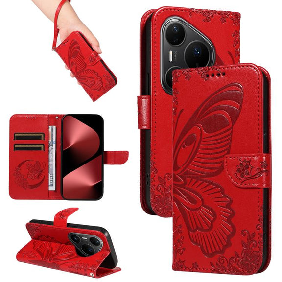 For Huawei Pura 80 Pro 5G Swallowtail Butterfly Embossed Leather Phone Case(Red)