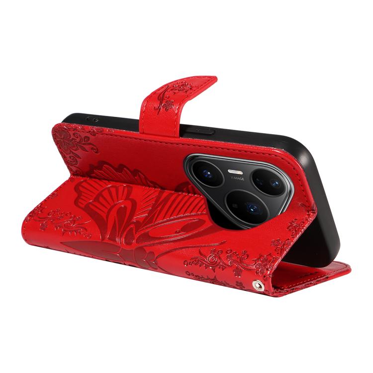 For Huawei Pura 80 Pro 5G Swallowtail Butterfly Embossed Leather Phone Case(Red)