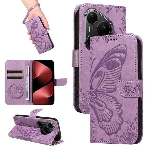 For Huawei Pura 80 Pro 5G Swallowtail Butterfly Embossed Leather Phone Case(Purple)