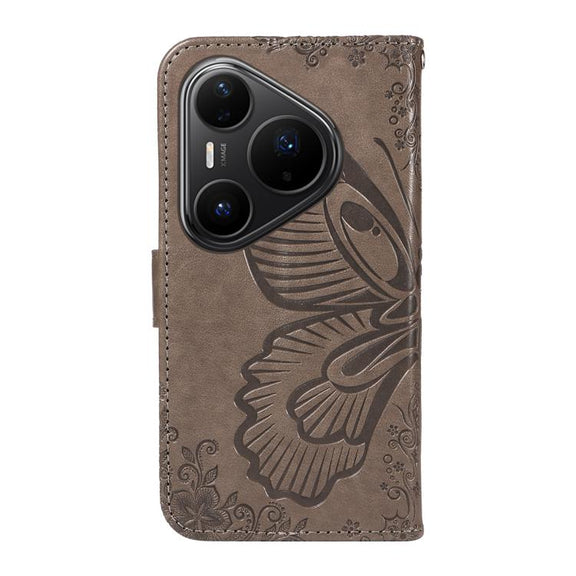 For Huawei Pura 80 Pro 5G Swallowtail Butterfly Embossed Leather Phone Case(Grey)