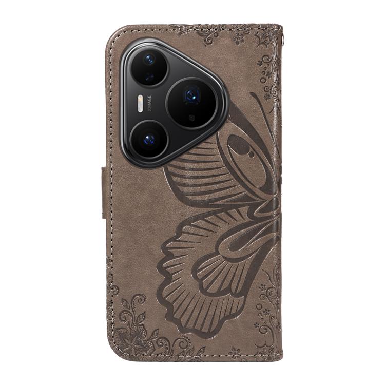 For Huawei Pura 80 Pro 5G Swallowtail Butterfly Embossed Leather Phone Case(Grey)