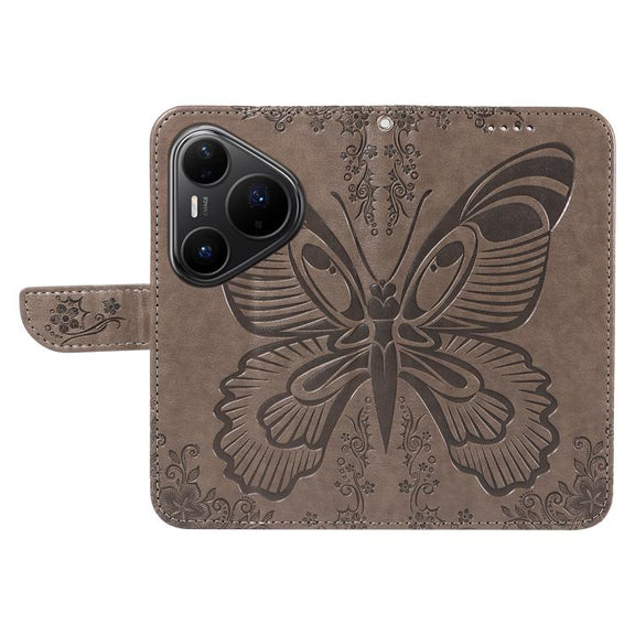 For Huawei Pura 80 Pro 5G Swallowtail Butterfly Embossed Leather Phone Case(Grey)