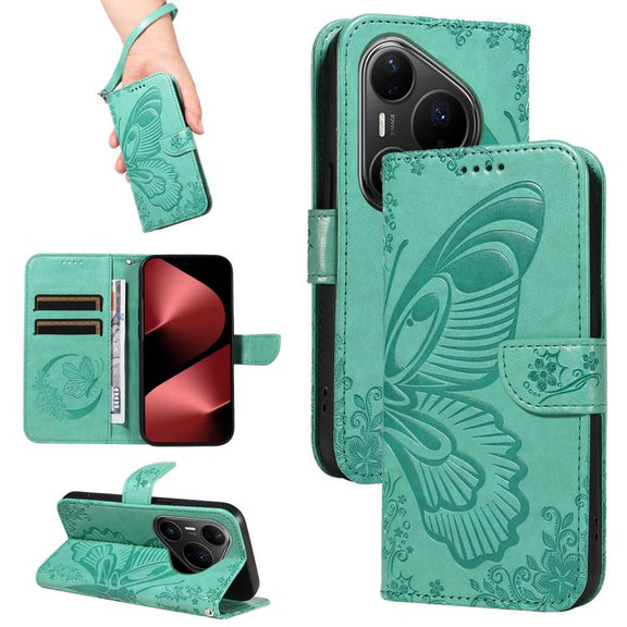 For Huawei Pura 80 Pro 5G Swallowtail Butterfly Embossed Leather Phone Case(Green)