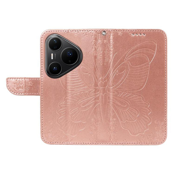 For Huawei Pura 80 Pro 5G Swallowtail Butterfly Embossed Leather Phone Case(Rose Gold)