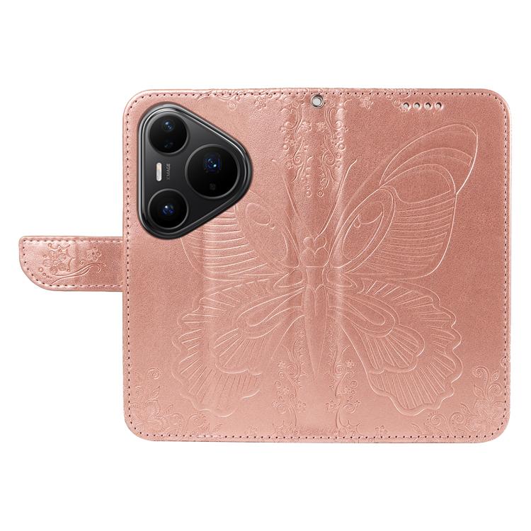 For Huawei Pura 80 Pro 5G Swallowtail Butterfly Embossed Leather Phone Case(Rose Gold)