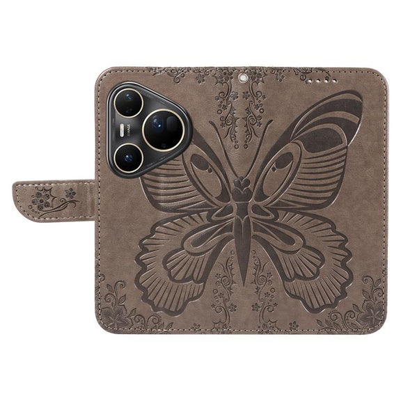 For Huawei Pura 80 Ultra 5G Swallowtail Butterfly Embossed Leather Phone Case(Grey)