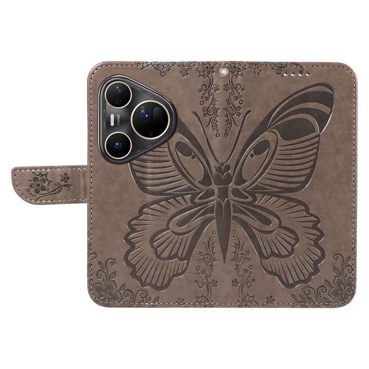 For Huawei Pura 80 Ultra 5G Swallowtail Butterfly Embossed Leather Phone Case(Grey)