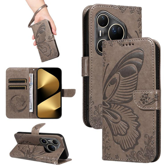 For Huawei Pura 80 Ultra 5G Swallowtail Butterfly Embossed Leather Phone Case(Grey)