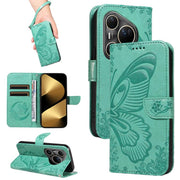 For Huawei Pura 80 Ultra 5G Swallowtail Butterfly Embossed Leather Phone Case(Green)