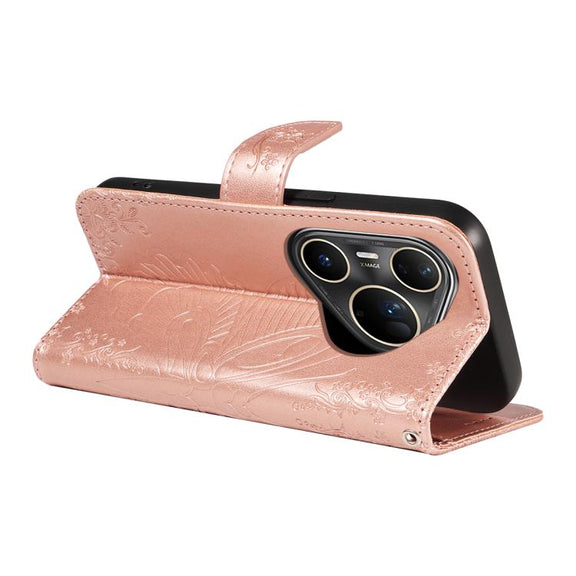 For Huawei Pura 80 Ultra 5G Swallowtail Butterfly Embossed Leather Phone Case(Rose Gold)