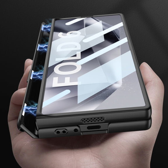 For Samsung Galaxy Z Fold6 GKK Integrated Full Coverage Magnetic Fold Phone Case with Pen Slot, Not Included Pen(Silver)