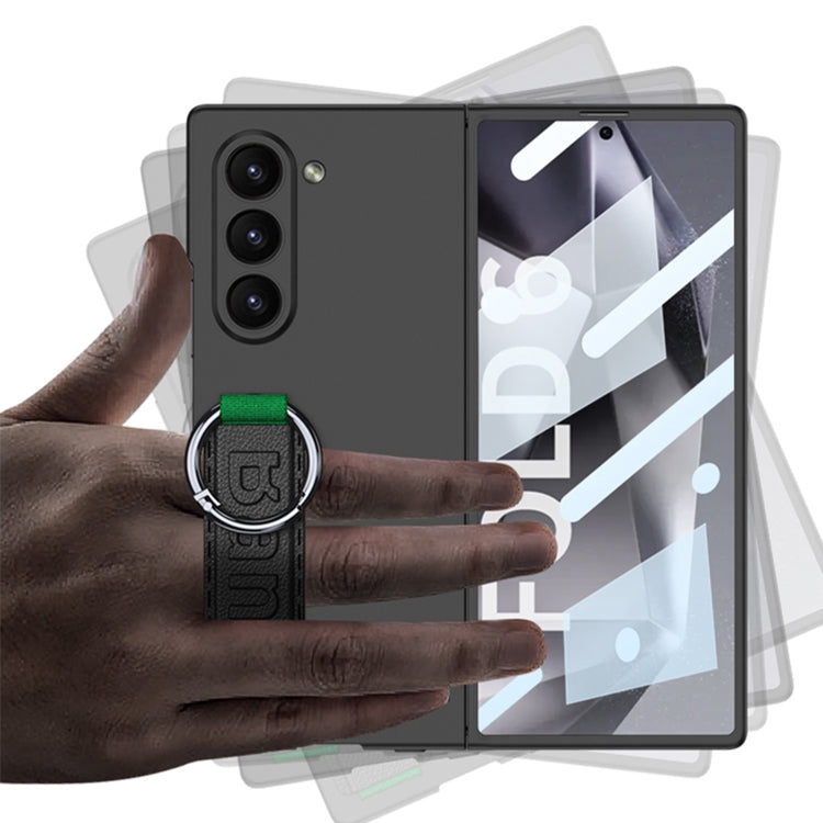 For Samsung Galaxy Z Fold6 GKK Integrated Accurate Hole Side Wrist Strap Ring Phone Case(Carbon Fibre Black)