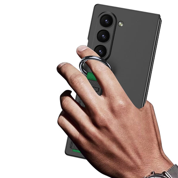 For Samsung Galaxy Z Fold6 GKK Integrated Accurate Hole Side Wrist Strap Ring Phone Case(Carbon Fibre Black)