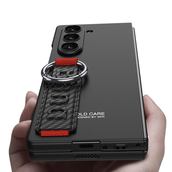 For Samsung Galaxy Z Fold6 GKK Integrated Accurate Hole Side Wrist Strap Ring Phone Case(Carbon Fibre Black)