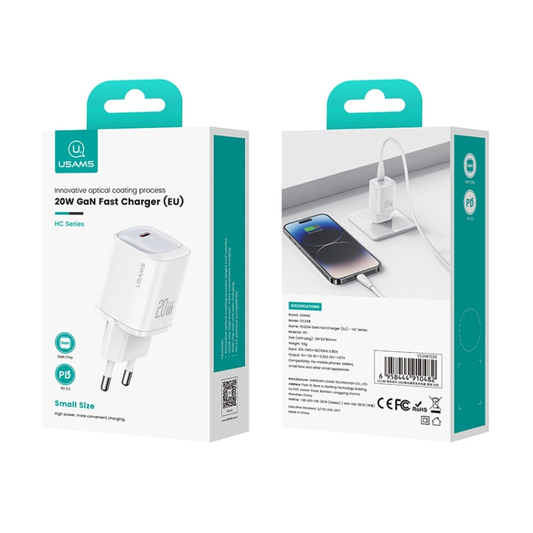 USAMS CC248 20W USB-C / Type-C GaN Fast Charger, EU Plug(Black) - USB Charger by USAMS | Online Shopping South Africa | PMC Jewellery | Buy Now Pay Later Mobicred