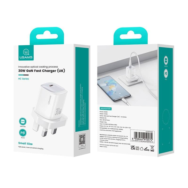 USAMS CC253 30W USB-C / Type-C GaN Fast Charger, UK Plug(Black)