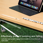 For Apple Pencil USB-C Cow Pattern Stylus Silicone Protective Cover(Pink)