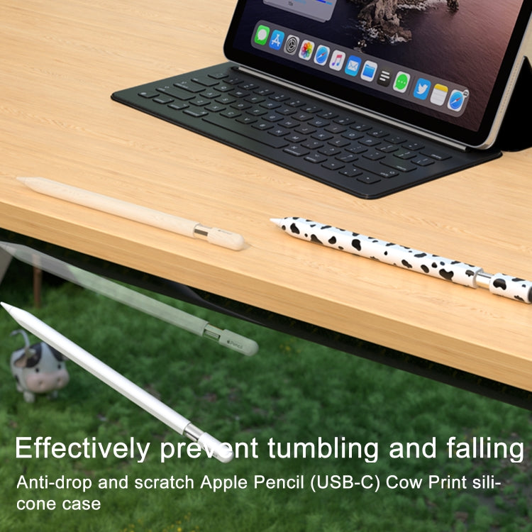 For Apple Pencil USB-C Cow Pattern Stylus Silicone Protective Cover(Pink)