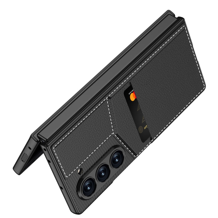 For Samsung Galaxy Z Fold6 GKK Integrated Rotor Bracket Recessed Card Bag Phone Case(Carbon Fibre Texture)