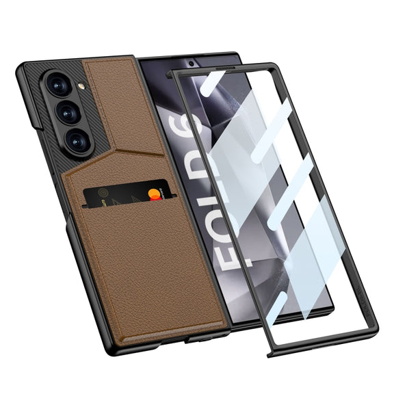 For Samsung Galaxy Z Fold6 GKK Integrated Rotor Bracket Recessed Card Bag Phone Case(Carbon Fibre Texture)