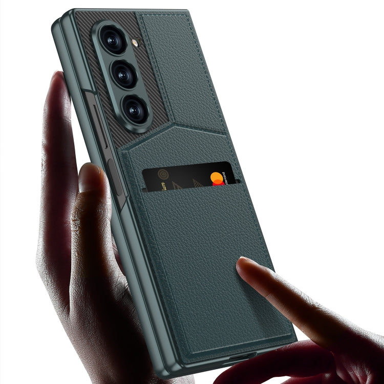 For Samsung Galaxy Z Fold6 GKK Integrated Rotor Bracket Recessed Card Bag Phone Case(Carbon Fibre Texture)