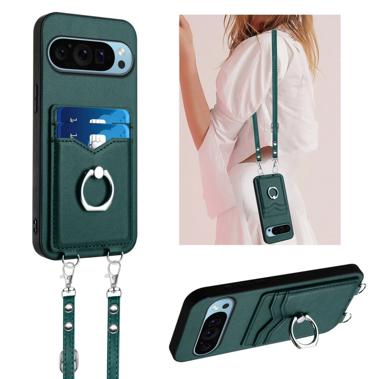 For Google Pixel 9 Pro XL R20 Crossbody Rope Ring Card Holder Phone Case(Green) - Google Cases by PMC TechLife | Online Shopping South Africa | PMC TechLife | Buy Now Pay Later Mobicred