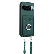 For Google Pixel 9 Pro XL R20 Crossbody Rope Ring Card Holder Phone Case(Green)