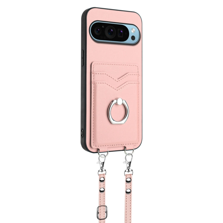 For Google Pixel 9 / 9 Pro R20 Crossbody Rope Ring Card Holder Phone Case(Pink) - Google Cases by PMC TechLife | Online Shopping South Africa | PMC TechLife | Buy Now Pay Later Mobicred