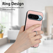 For Google Pixel 9 / 9 Pro R20 Crossbody Rope Ring Card Holder Phone Case(Pink)
