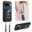 For Google Pixel 9 / 9 Pro R20 Crossbody Rope Ring Card Holder Phone Case(Black) - Google Cases by PMC TechLife | Online Shopping South Africa | PMC TechLife | Buy Now Pay Later Mobicred