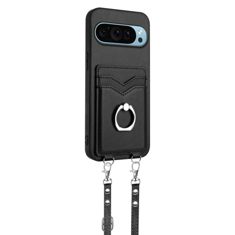 For Google Pixel 9 / 9 Pro R20 Crossbody Rope Ring Card Holder Phone Case(Black) - Google Cases by PMC TechLife | Online Shopping South Africa | PMC TechLife | Buy Now Pay Later Mobicred