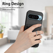 For Google Pixel 9 / 9 Pro R20 Crossbody Rope Ring Card Holder Phone Case(Black)