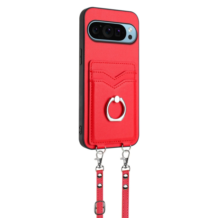 For Google Pixel 9 / 9 Pro R20 Crossbody Rope Ring Card Holder Phone Case(Red) - Google Cases by PMC TechLife | Online Shopping South Africa | PMC TechLife | Buy Now Pay Later Mobicred
