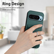 For Google Pixel 9 / 9 Pro R20 Crossbody Rope Ring Card Holder Phone Case(Green)