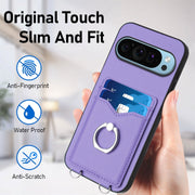 For Google Pixel 9 / 9 Pro R20 Crossbody Rope Ring Card Holder Phone Case(Purple)