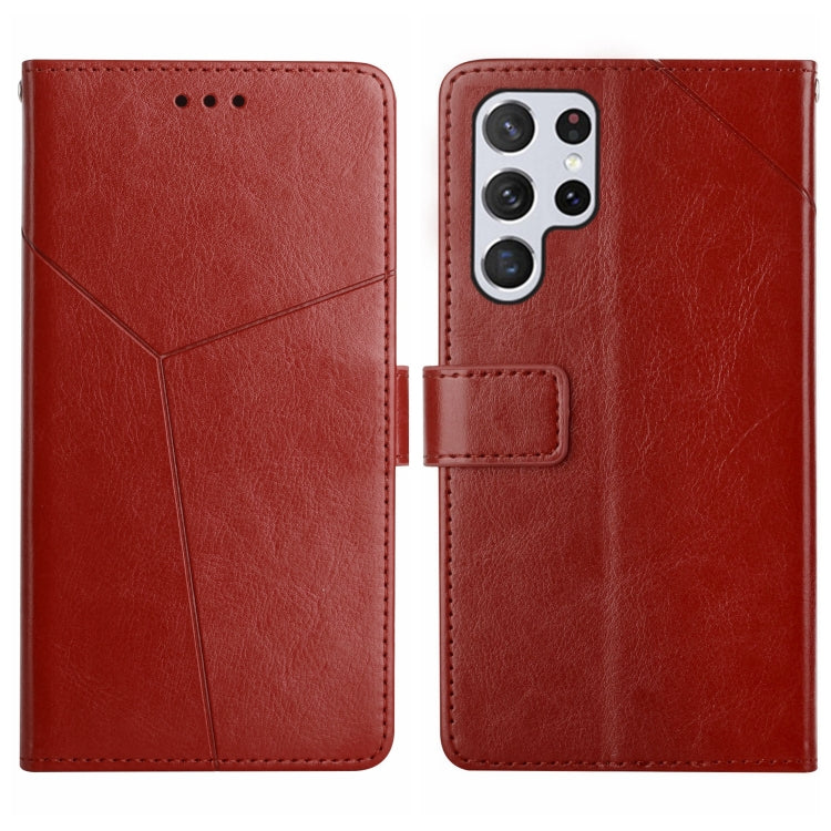 For Samsung Galaxy S25 Ultra 5G Y-shaped Pattern Flip Leather Phone Case(Brown) - Galaxy S25 Ultra 5G Cases by PMC TechLife | Online Shopping South Africa | PMC TechLife | Buy Now Pay Later Mobicred