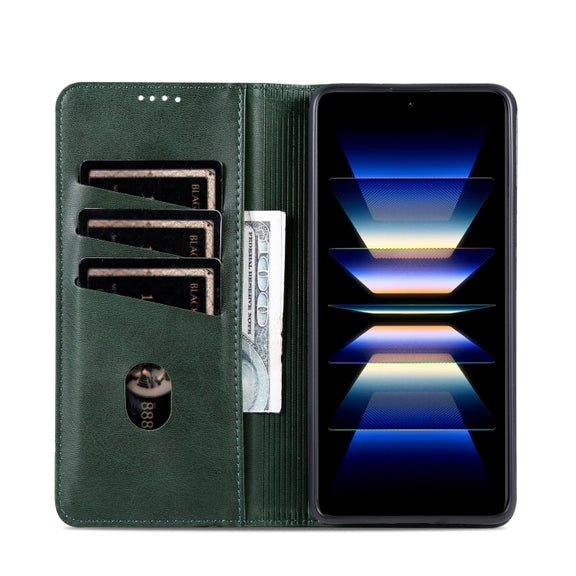For Redmi K70 Ultra AZNS Magnetic Calf Texture Flip Leather Phone Case(Dark Green)