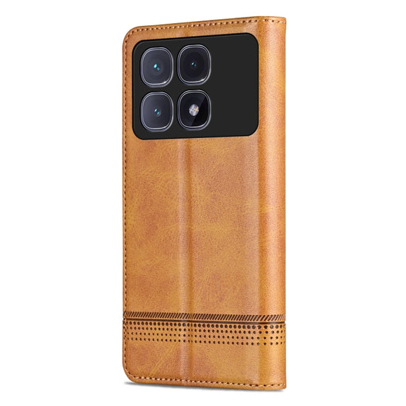 For Redmi K70 Ultra AZNS Magnetic Calf Texture Flip Leather Phone Case(Light Brown)