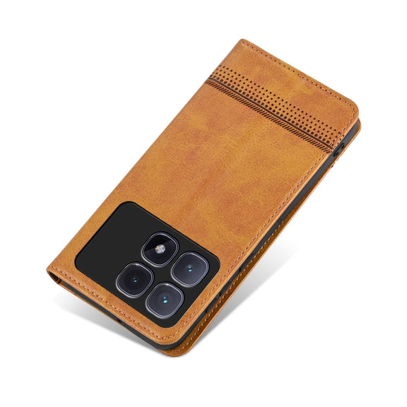 For Redmi K70 Ultra AZNS Magnetic Calf Texture Flip Leather Phone Case(Light Brown)