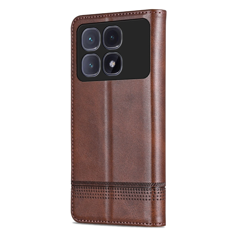 For Redmi K70 Ultra AZNS Magnetic Calf Texture Flip Leather Phone Case(Dark Brown)