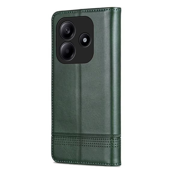 For Redmi Note 14 5G AZNS Magnetic Calf Texture Flip Leather Phone Case(Dark Green)