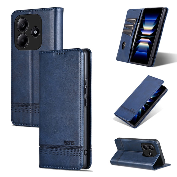 For Redmi Note 14 5G AZNS Magnetic Calf Texture Flip Leather Phone Case(Dark Blue)