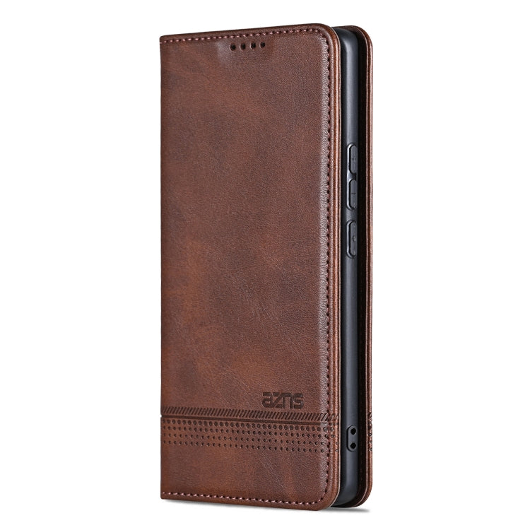 For Redmi Note 14 5G AZNS Magnetic Calf Texture Flip Leather Phone Case(Dark Brown)