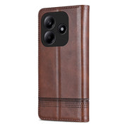 For Redmi Note 14 5G AZNS Magnetic Calf Texture Flip Leather Phone Case(Dark Brown)