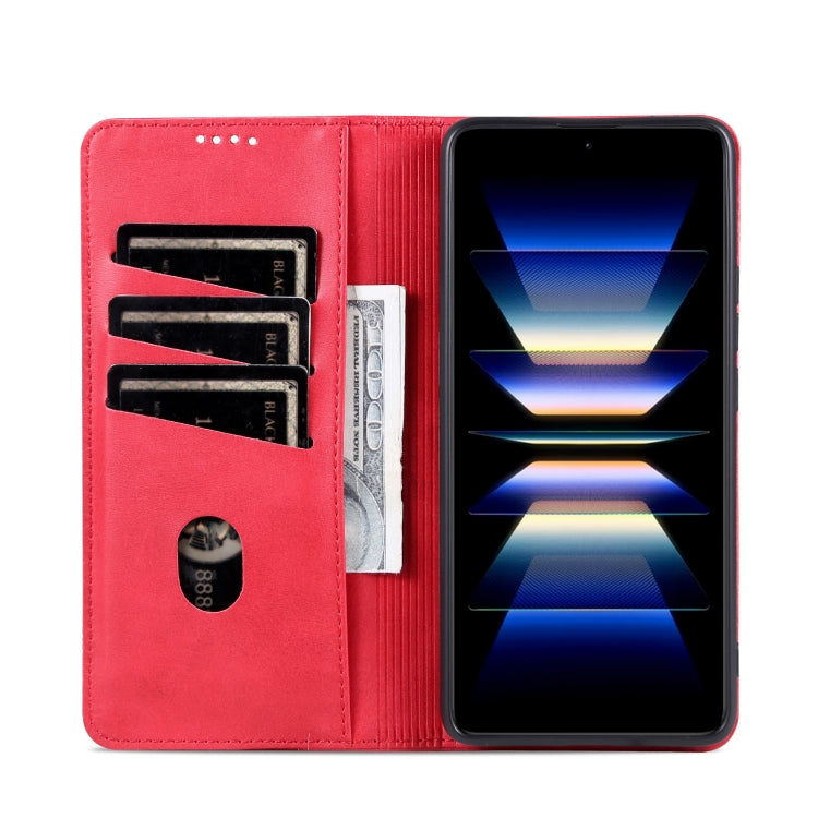 For Redmi Note 14 Pro 5G AZNS Magnetic Calf Texture Flip Leather Phone Case(Red)