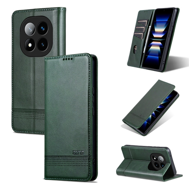 For Redmi Note 14 Pro 5G AZNS Magnetic Calf Texture Flip Leather Phone Case(Dark Green)