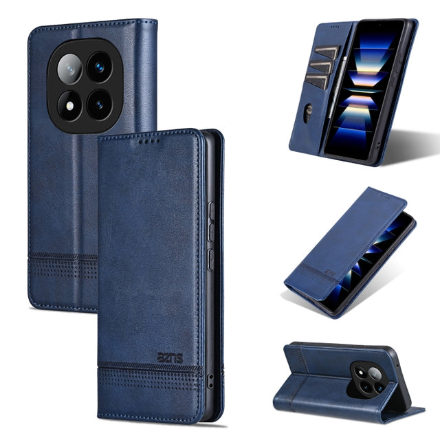 For Redmi Note 14 Pro 5G AZNS Magnetic Calf Texture Flip Leather Phone Case(Dark Blue)