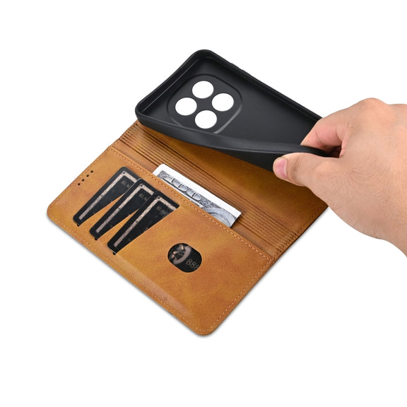 For Redmi Note 14 Pro 5G AZNS Magnetic Calf Texture Flip Leather Phone Case(Light Brown)