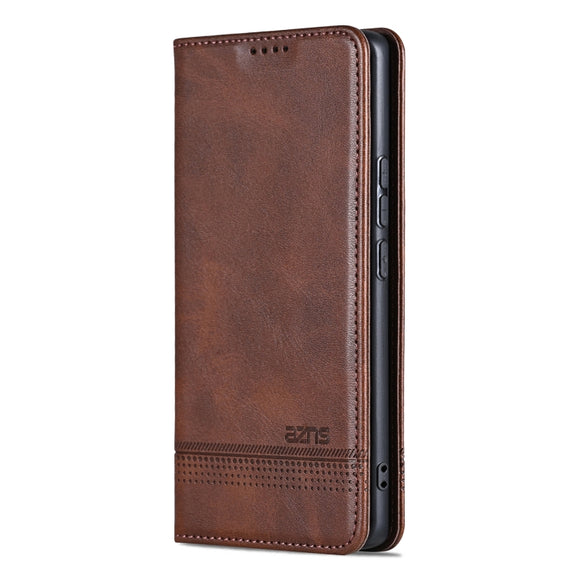 For Redmi Note 14 Pro 5G AZNS Magnetic Calf Texture Flip Leather Phone Case(Dark Brown)