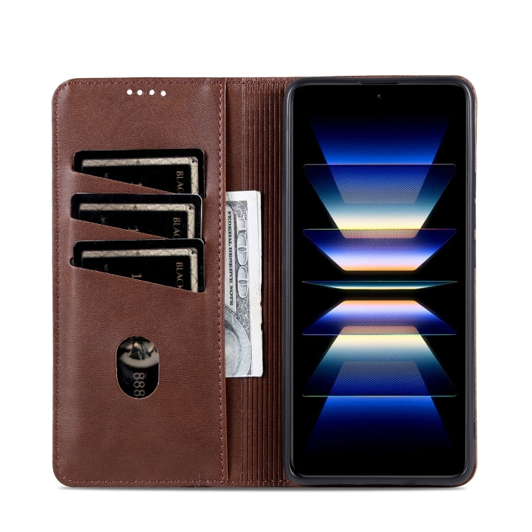 For Redmi Note 14 Pro 5G AZNS Magnetic Calf Texture Flip Leather Phone Case(Dark Brown) - free shipping - PMC Jewellery - Order now!